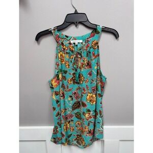 Rose + Olive‎ Teal Floral Halter Top Sleeveless Tassel Tie Blouse Womens Medium